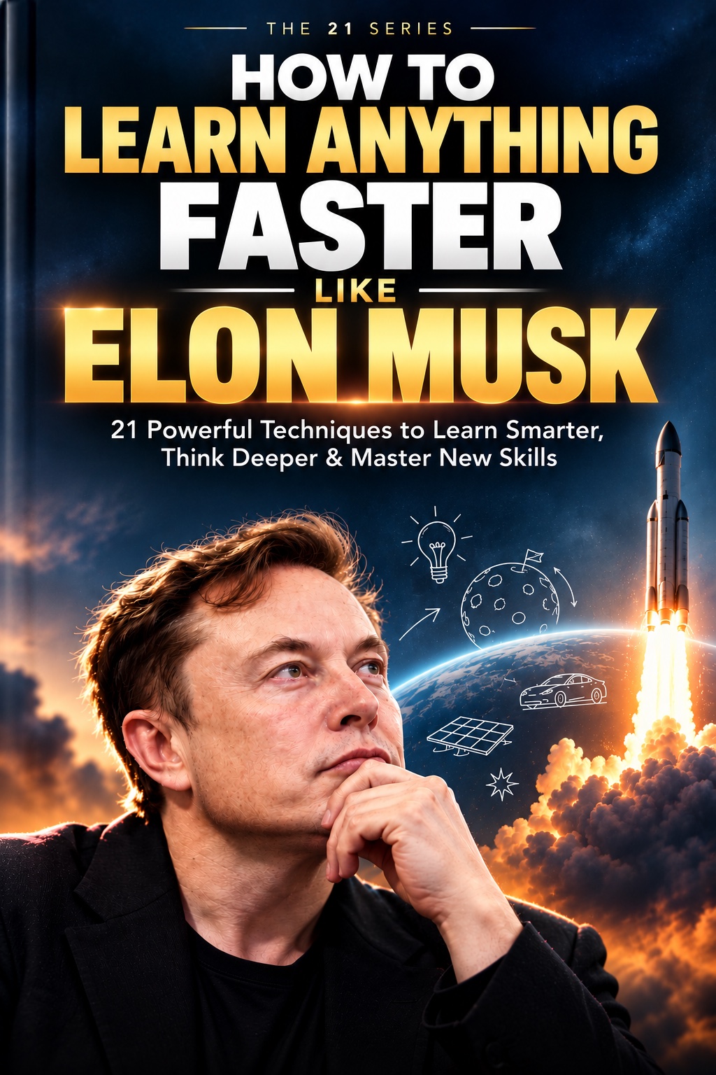 Book cover: How to Learn Anything Faster Like Elon Musk. 21 Powerful Techniques to Learn Smarter, Think Deeper and Master New Skills.